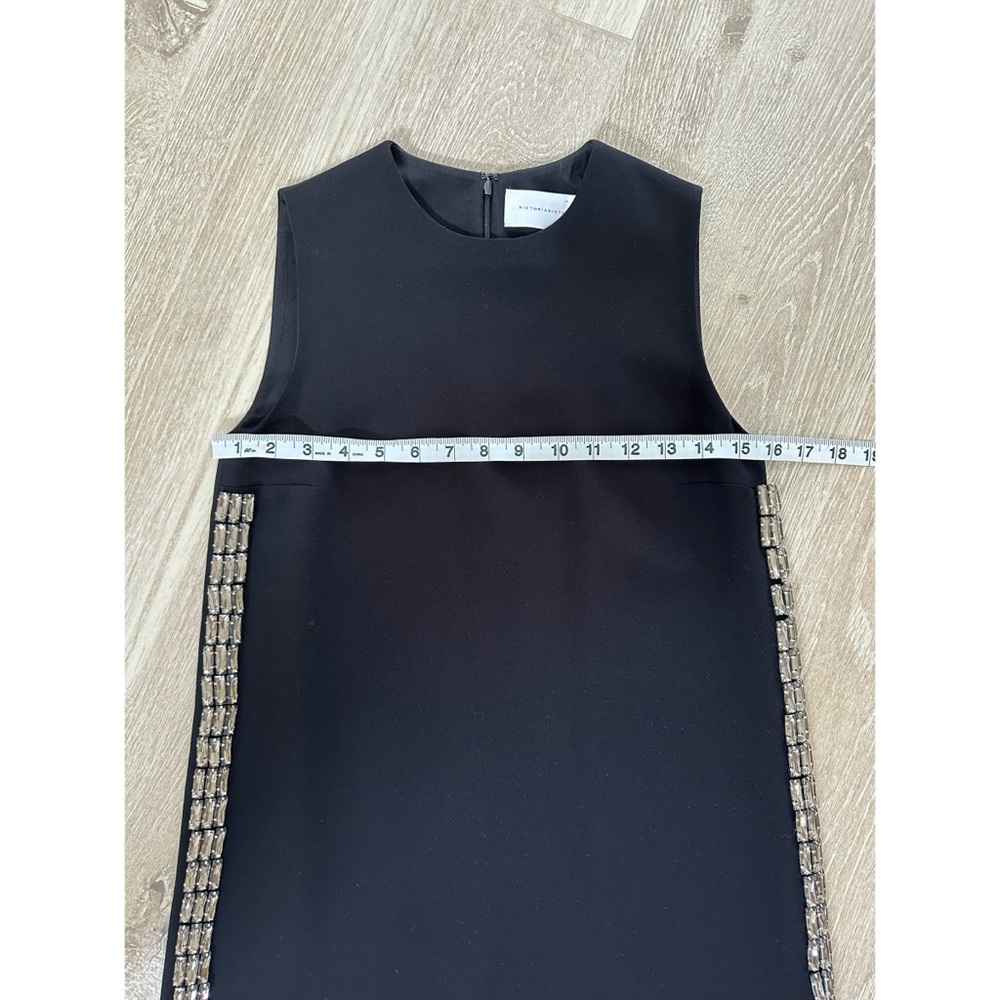 Victoria Beckham black crepe shift dress with side crystal embellishments sz 0 - Picture 7 of 13